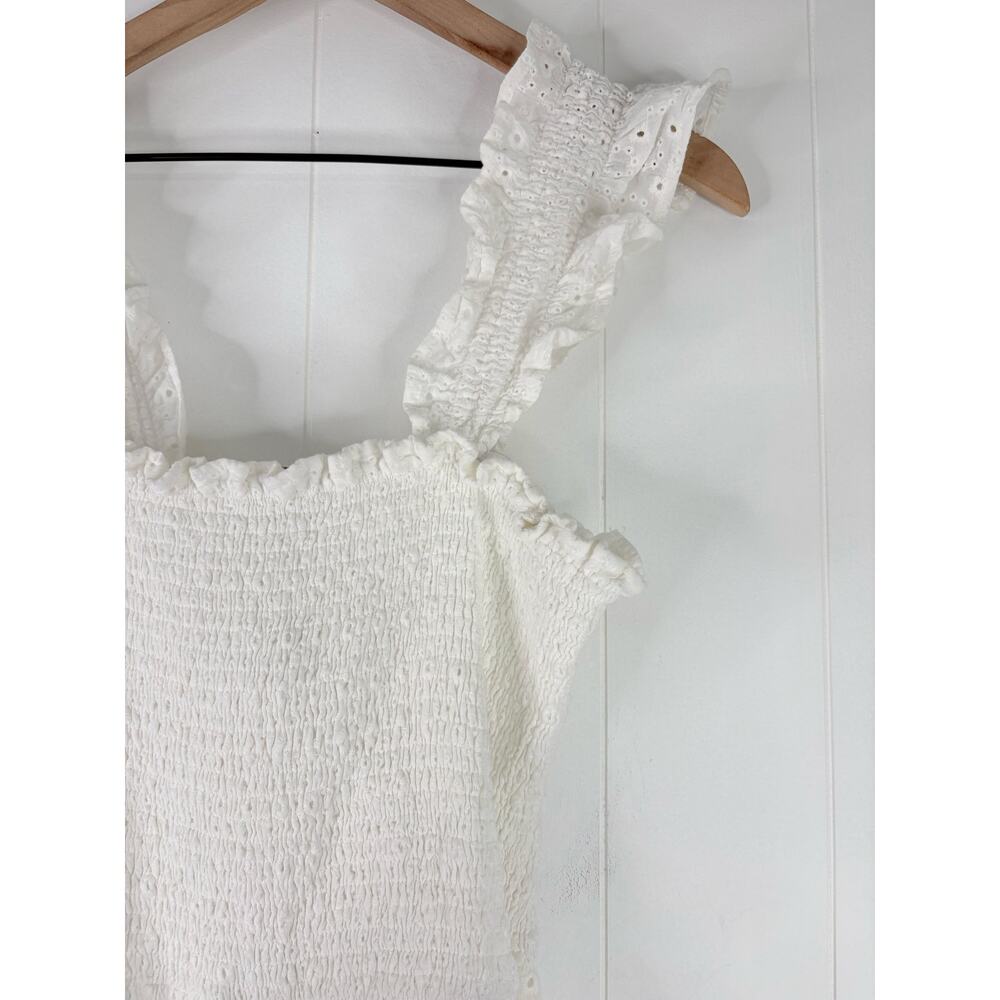 Lulus Easy Loving White Smocked Eyelet Lace Wide-Leg Jumpsuit Large - Picture 7 of 10